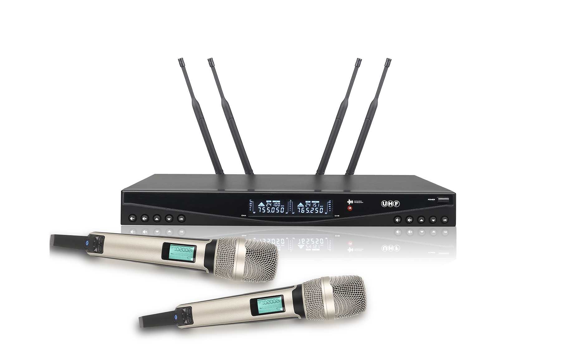 UHF一拖二真分集无线麦克风（电容麦）M-817